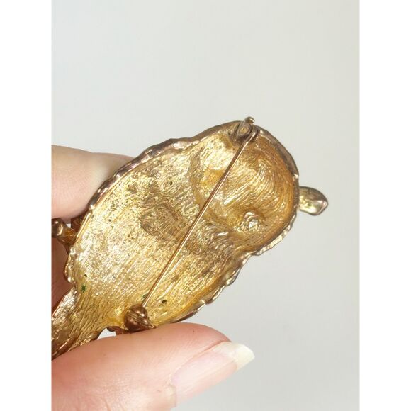 Vintage Owl Brooch Green and Navy Harlequin Pattern Enamel - Picture 5 of 5